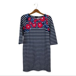 STRIPES & FLOWERS SHIFT 3/4 SLEEVES DRESS SIZE SP